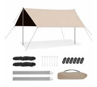 SiaBiced Camping Canopy Black Glue, Polyester - Manual Setup | Detachable | Portable, Seam-Taped - Wind Rope, Ground Nail, Iron Poles, For, Black Coated - Better Sun Protection, style to 4, Black