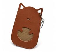 SiaBiced Cartoon Cat Leather Card Holder, Brown | Metal Components, Transport Card Sleeve, Lunch Break Payments, For Residents
