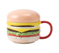 SiaBiced Coffee Mug Ceramic Burger Mug Milk Breakfast Cup with Lid Comfortable Handle Decorative Ceramic Suitable for Gift Giving Drinking Coffee Tea Juice Wat, Red Handle