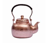 SiaBiced Copper Kettle Teapot Water Pot Hammered Construction Wood Handle Comfortable Pouring Suitable for Everyday Tea Hosting, Top Handle