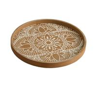 SiaBiced Decorative Round Wooden Tray, Circular Serving Tray, 30cm Bar, Circular Decorative Plate for Entryway, Perfume Counter, Brown