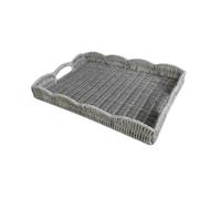 SiaBiced Hand Woven Serving Tray Imitation Rattan Rectangle Tray with Handle Woven Decorative Tray for Kitchen