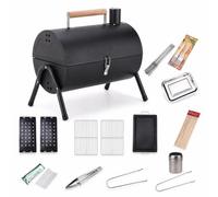 SiaBiced Portable for Outdoor Camping & Backyard Cooking - Small Tabletop Barbecue with -Sided Grilling, Black BBQ grill + 2 grill nets + 2 carbon plates + 1 baking pan + deluxe version