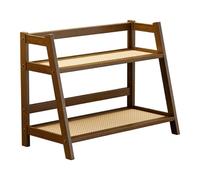 SiaBiced Tabletop Shelf Bamboo Double Storage Shelf Rack Organizer Minimalist Design for Desk Kitchen Bathroom Living Room Office, Brown S