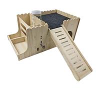 SiaBiced Wooden Hamster House, Serves for Small Animals, Nest, Hiding Toy, And Is Made of Material, with Mat Kettle