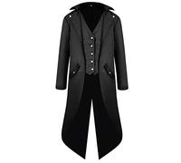 SIAEAMRG Renaissance Steampunk Tailcoat Halloween Costumes for Men, Retro Pirate Victorian Gothic Medieval Jacket, Black, 4XL