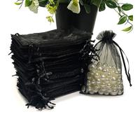 SIAGCRAW 100PCS Black Organza Bags - 4x6 Inch Small Mesh Drawstring Gift Bags for Candy, Jewelry, Party, Wedding Favor, Small Presents
