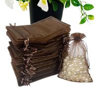 SIAGCRAW 100PCS Coffee Organza Bags, 4x6 inches Small Mesh Bag Drawstring, Little Gift Bags for Candy Jewelry Party Wedding Favor Small Presents