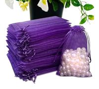 SIAGCRAW 100PCS Purple Organza Bags, 4x6 inches Small Mesh Bag Drawstring, Little Gift Bags for Candy Jewelry Party Wedding Favor Small Presents
