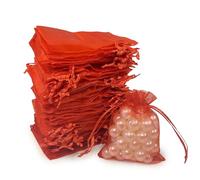 SIAGCRAW 100Pcs Red Organza Bags, 2.8x3.6 inches Small Mesh Bag Drawstring Pouches, Sheer Gift Bags for Jewelry Candy Wedding Party Favor Small Presents