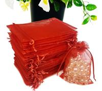 SIAGCRAW 100PCS Red Organza Bags, 4x6 inches Small Mesh Bag Drawstring, Little Gift Bags for Candy Jewelry Party Wedding Favor Small Presents
