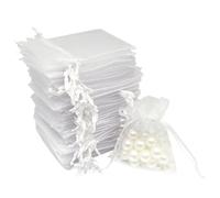 SIAGCRAW 100Pcs White Organza Bags, 2.8x3.6 inches Small Mesh Bag Drawstring Pouches, Sheer Gift Bags for Jewelry Candy Wedding Party Favor Small Presents