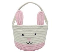 SIAHFNW Easter Bunny Basket with Handle, Pink, Cotton, Rectangular, Easter Basket for Boys, Girls, Toddler, Baby Gift Basket
