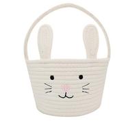 SIAHFNW Easter Bunny Basket with Handle, White Cotton Circular Easter Basket for Kids, Toddlers, Babies, Perfect for Egg Hunting and Storage