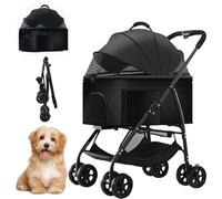 Siairo Dog Pram 3 in 1, Pet Buggy for Medium Dogs, Foldable Dog Buggy up to 20 kg, Pet Transport Box, Dog Trolley with Removable Carrier Car Seat and Food Compartment (Black)