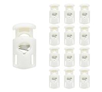 SialPro Single Hole Plastic Spring Cord Locks Toggle Stoppers for Drawstrings Paracord end clip Lanyard Plug Slide Fastener With Spring Loaded Push Button Flate Pyjamas Shoelaces (White 12 Pcs)