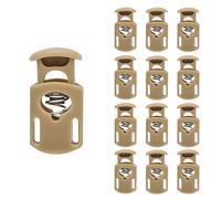 SialPro Single Hole Plastic Spring Cord Locks Toggle Stoppers for Drawstrings Paracord end clip Lanyard Plug Slide Fastener With Spring Loaded Push Button Flate Pyjamas Shoelaces (khaki 12 Pcs)