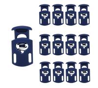 SialPro Single Hole Plastic Spring Cord Locks Toggle Stoppers for Drawstrings Paracord end clip Lanyard Plug Slide Fastener With Spring Loaded Push Button Flate Pyjamas Shoelaces (Navy Blue 12 Pcs)