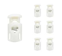 SialPro Single Hole Plastic Spring Cord Locks Toggle Stoppers for Drawstrings Paracord end clip Lanyard Plug Slide Fastener With Spring Loaded Push Button Flate Pyjamas Shoelaces (White 6 Pcs)