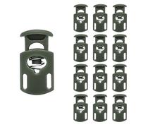 SialPro Single Hole Plastic Spring Cord Locks Toggle Stoppers for Drawstrings Paracord end clip Lanyard Plug Slide Fastener With Spring Loaded Push Button Flate Pyjamas Shoelaces (Army Green 12Pcs)