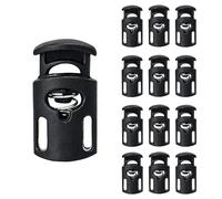 SialPro Single Hole Plastic Spring Cord Locks Toggle Stoppers for Drawstrings Paracord end clip Lanyard Plug Slide Fastener With Spring Loaded Push Button Flate Pyjamas Shoelaces (Black 12Pcs)
