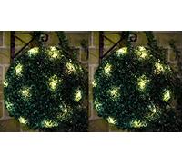 SIAM EXPRESS 28cm Solar Powered 20 Warm White LED Rose Round Topiary Garden Outdoor Ball Sphere Dual Function Artificial Boxwood Hanging Lights Auto On At Dusk (2 x Green Topiary Ball)