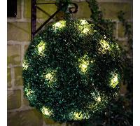 SIAM EXPRESS 28cm Solar Powered 20 Warm White LED Rose Round Topiary Garden Outdoor Ball Sphere Dual Function Artificial Boxwood Hanging Lights Auto On At Dusk (1 x Green Topiary Ball)