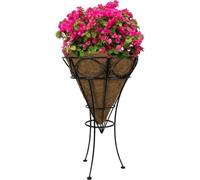Siam Express Cone Shaped Jardiniere Planter Coco Liner Raised Metal Frame Freestanding Natural Coconut Planter Outdoor Plant Stand Garden Décor Basket Decoration for Flowers Plants Floral Displays