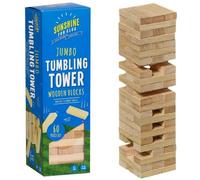 Siam Express Giant Wooden Tumbling Tower Age 5+, 60pc, Jumbo Toppling Blocks Family Indoor Outdoor Garden Game, Adults, Classic Children's Stacking Game, Reaction & Tactics Skills