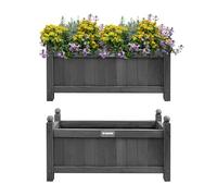 Siam Express GREY Rectangular Wooden Planter Boxes Solid Wood Weather Resistant Easy Carry Handles Drain Wooden Base - For Garden Outdoor Plants & Shrubs Container Box (Medium 60cm x 20cm x 34cm)