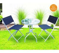 Siam Express Panama Patio 3 Piece Outdoor Foldable Chairs & Tempered Frosted Glass Table Set For Garden