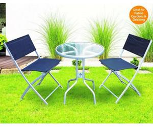 Siam Express Panama Patio 3 Piece Outdoor Foldable Chairs & Tempered Frosted Glass Table Set For Garden
