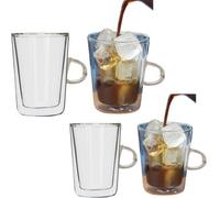 Siam Express Set Of 4 Double Wall Coffee / Tea Mugs 250Ml With Handles Insulated Heat-Resistant Glass Cups 26-28