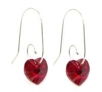 Siam Red Austrian Elements Crystal Love Heart Sterling Silver Swirl Hook Dangle Earrings