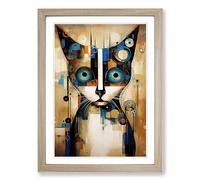 Siamese Cat Abstract No.2 Framed Print | A2 Oak Framed Wall Art | Ready to Hang | Abstract Animal Picture | Living Room Bedroom Lounge Office