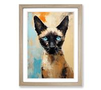 Siamese Cat Action Framed Wall Art Print A2 Oak