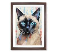Siamese Cat Action Painting No.3 Framed Print | A2 Walnut Framed Wall Art | Ready to Hang | Modern Animal Picture | Living Room Bedroom Lounge Office
