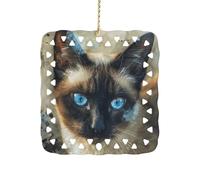 Siamese Cat Art Ceramic Christmas Ornament Xmas Tree Hanging Pendant Double Sided Pattern Festive Square Ornament Holiday Home Party Decoration Gifts