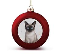 Siamese Cat Art Christmas Ball Ornaments - Red Shatterproof Plastic Vintage Rustic Xmas Tree Decorations Pendant for Family Holiday Wedding Party Xmas Hanging Decoration