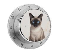 Siamese Cat Art Kitchen Timer 60 Minute Visual Wind Up Timers Indoor Mechanical Timers with Magnetic Base Stainless Steel Timer for Home Cooking Time Management Tool