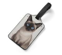 Siamese Cat Art Luggage Tags Cute Unique Luggage Tag with Name Address Labels Durable PU Suitcase Identifiers Travel Tags for Suitcases Backpacks Bags
