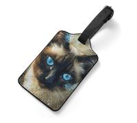 Siamese Cat Art Luggage Tags Cute Unique Luggage Tag with Name Address Labels Durable PU Suitcase Identifiers Travel Tags for Suitcases Backpacks Bags