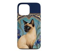 Siamese Cat Art Nouveau Blue Iris Feline Design Case for iPhone 13 Pro Max