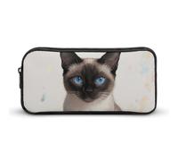 Siamese Cat Art Pencil Case - Large Aesthetic Makeup Bag Multi-Purpose Pencil Pouch Cute Cosmetic Bag with Zipper Closure for Office, Home, Study & Travel
