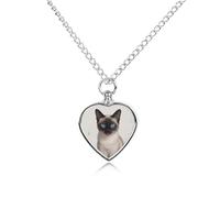 Siamese Cat Art Pet Urn Necklace for Dog Cat Ashes Heart Pets Cremation Keepsake Waterproof Pendant Memorial Jewelry Pendants Gifts for Women Men