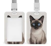 Siamese Cat Art Retractable ID Badge Holder with Lanyard - Vertical Badge Reel,Keychain Clip,Name Tag Id Card Holder Protector for Nurse Officer Teacher Security Staff Women Men