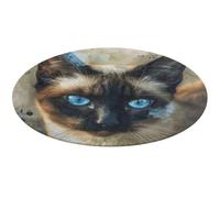 Siamese Cat Art Round Area Rug Non Slip Backing Doormat Water Absorbent Plush Throw Low-Pile Non-Slip Floor Mat Carpet for Living Room Bedroom Entryway Nursery Room 60 * 60cm