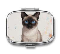 Siamese Cat Art Travel Pill Organizer with 2 Weekly Pill Compartments with Mirror for One Day, Medication Organizer for Purse, Pocket or Wallet