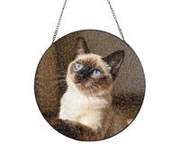 Siamese Cat Blue Eyes Print Custom Glass Sun Catcher Window Hanging Ornament
