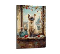 Siamese Cat by Window Wall Art, Realistic Decor, Scenic Cat Poster Artistic Wall Mural Modern Hanging Decor Poster12x18inch(30x45cm)